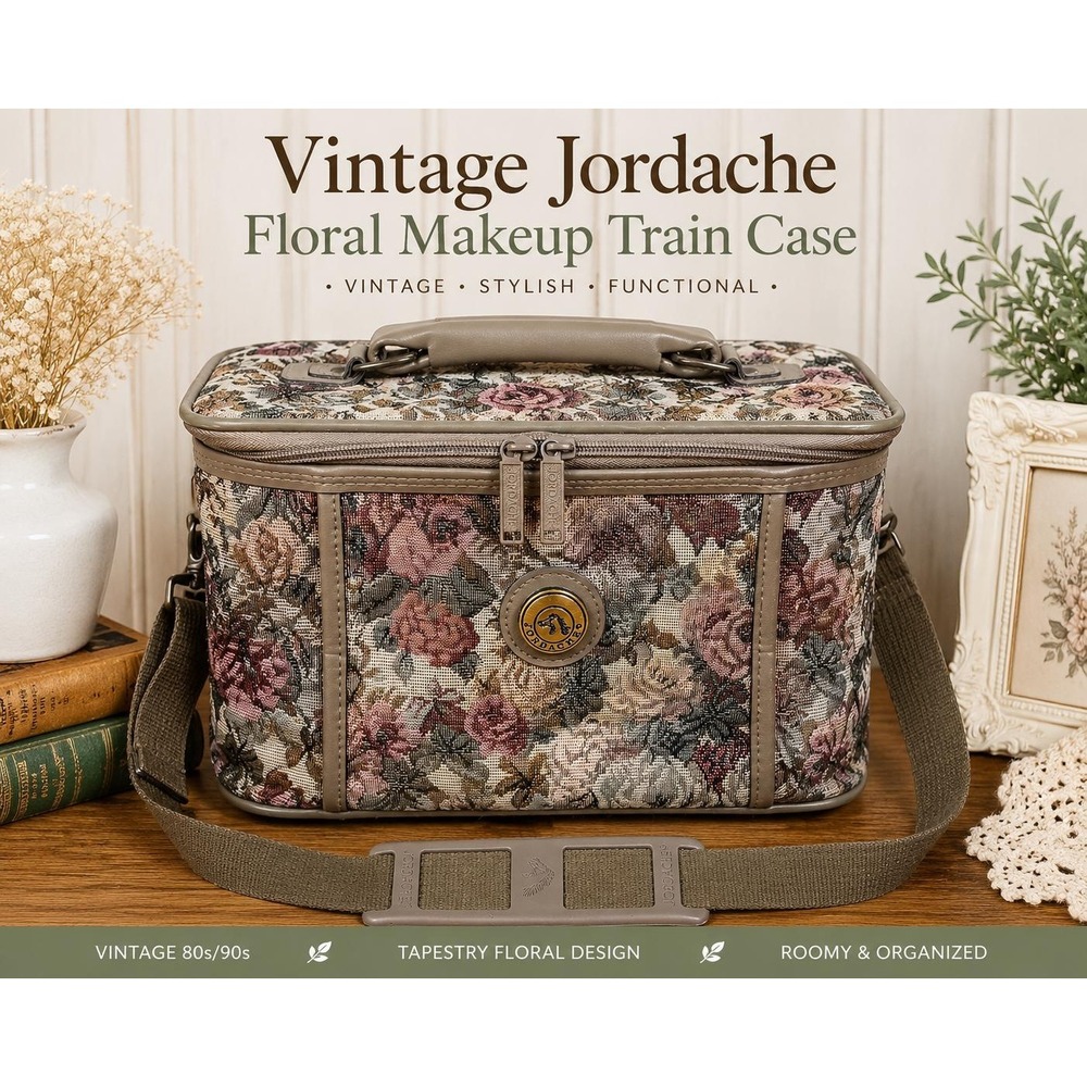 VTG Jordache Floral Tapestry Makeup Train Case 80s Cosmetic Travel Bag